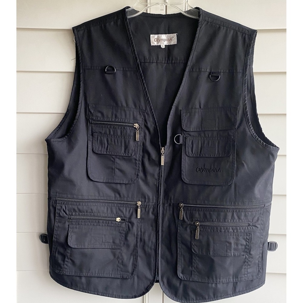 Olympina Mens 2XL Outdoor Multi-Pocket Utility Fishing Vest Black READ